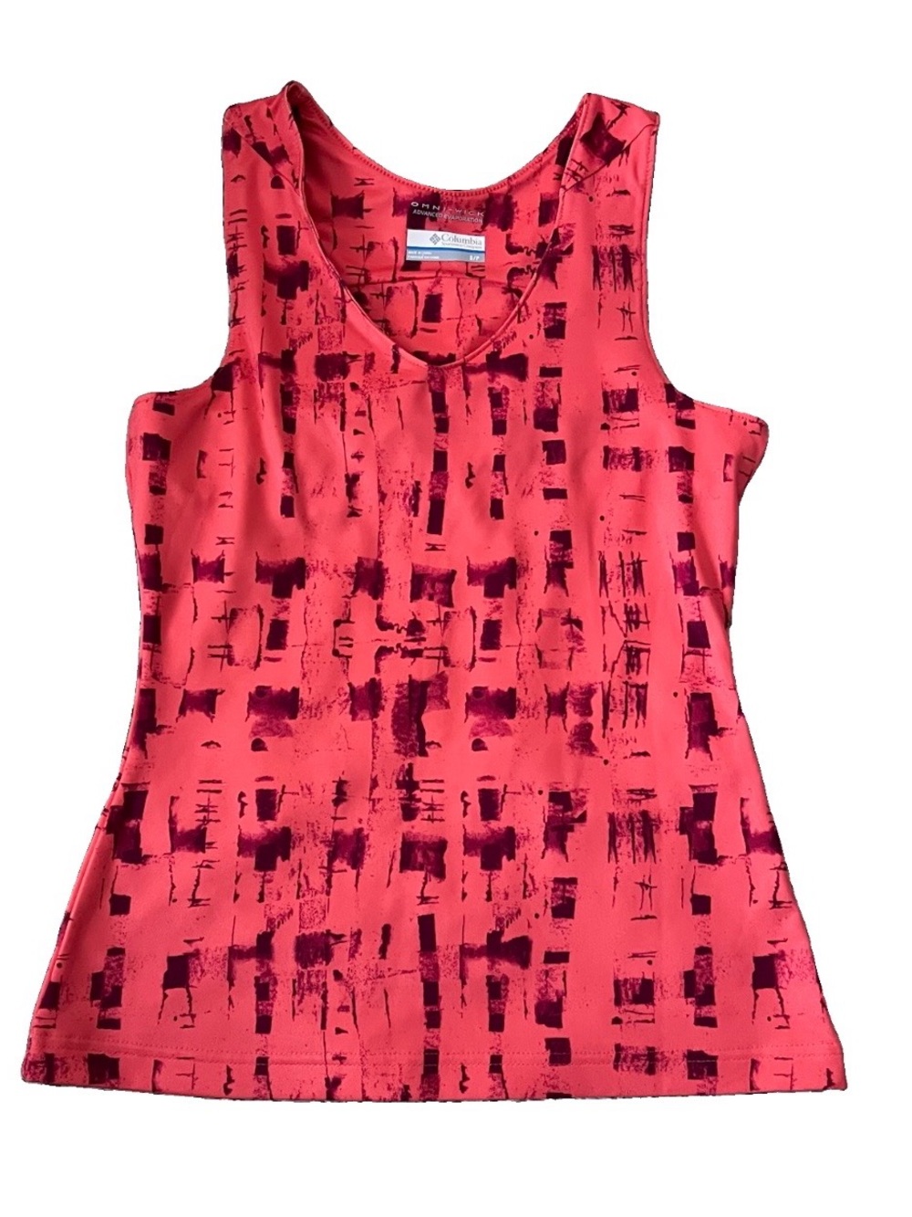 Columbia Women’s Omni-Wick Tank Top Built In Bra Coral Geometric Print Size S